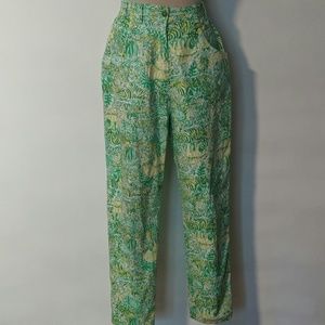 Lilly Pulitzer Green White Tiger Pants Size 8 but closer to 26-28 waist size.